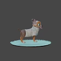 Cartoon Dog Character with Big Eyes Tongue Out Brown White Fur Standing on Blue Grass