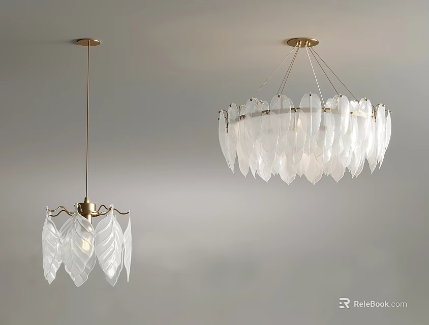 Modern Transparent Glass Chandeliers With Golden Base And Leaf Shaped Design 3d model 