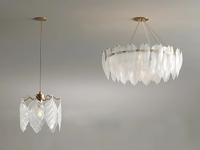 Modern Transparent Glass Chandeliers With Golden Base And Leaf Shaped Design 3d model