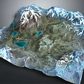 Scenic Natural Mountain Landscape With Snow Capped Peaks Turquoise Lakes And Green Terrain