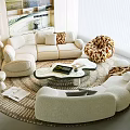 Modern Soft Curved Boucle Sofa And Unique Coffee Table Set For Comfortable Home Living Room