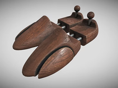 Two Wooden Shoe Stretchers With Natural Wood Construction And Top Knob Design 3d model