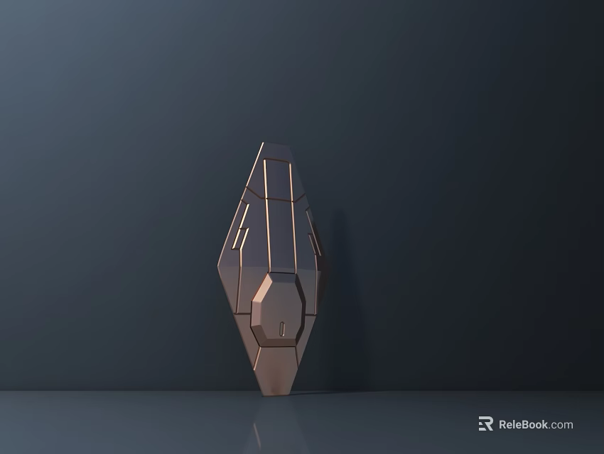 Copper Colored Geometric Sculpture With Grid Like Structure On Dark Background 3d model 