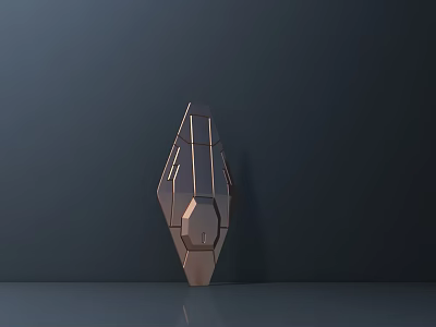 Copper Colored Geometric Sculpture With Grid Like Structure On Dark Background 3d model