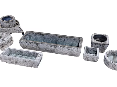 Various Shaped Textured Stone Containers With Rustic Design For Garden Use 3d model