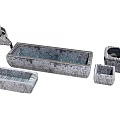Various Shaped Textured Stone Containers With Rustic Design For Garden Use 3d model