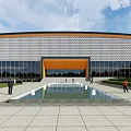 Modern Convention Center Complex With White Roofs Glass Structures Greenery And Parking Areas