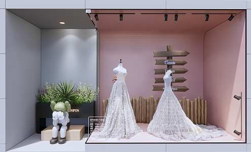 Modern Window Wedding Dress Window 3d model