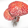 Mushroom Shaped Decorative Ornament Set With Two Red White Spotted Caps Tree Trunk And Roots