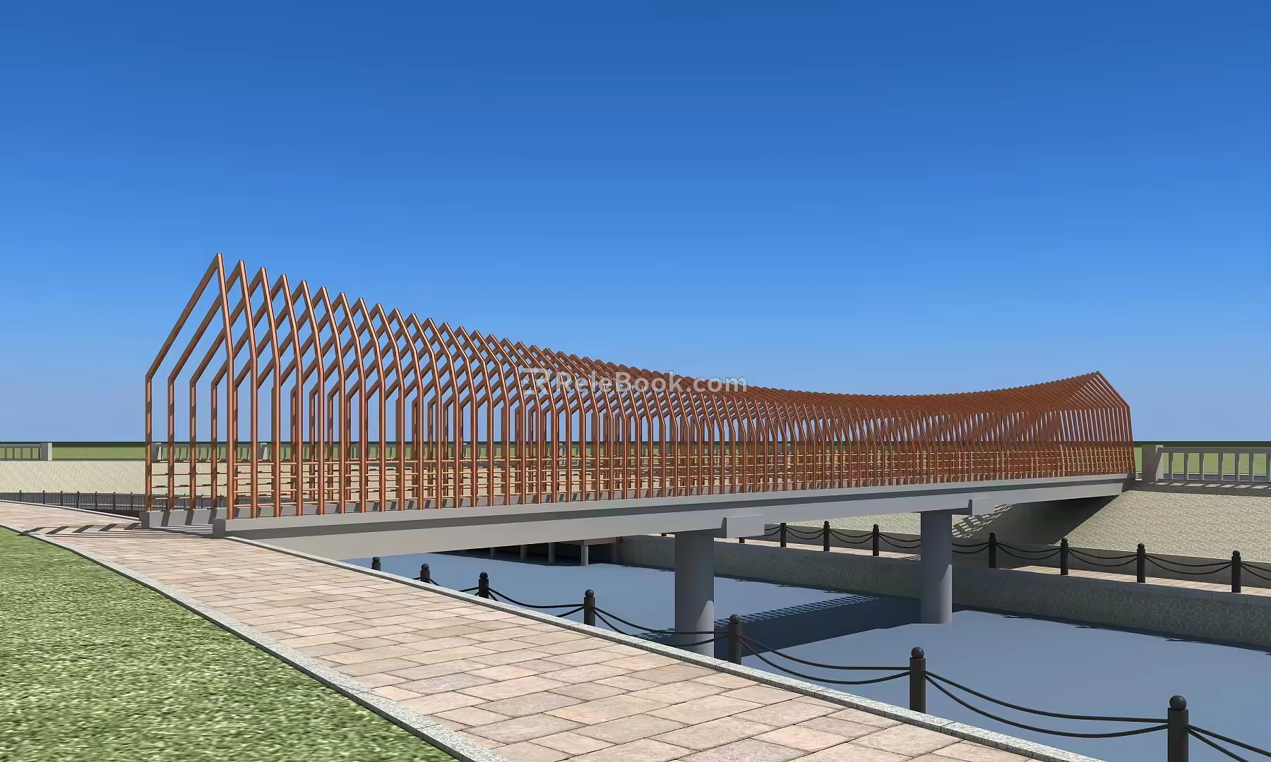 River crossing bridge landscape bridge 3d model