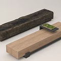 Wooden Landscape Seats With Dark And Light Finishes And Small Greenery Planter