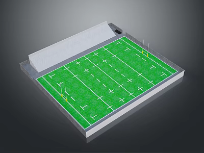 American Football Stadium Structure With Green Grass Field White Lines And Goalposts 3d model