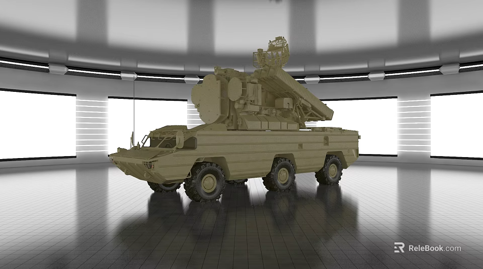 Military Style Functional Vehicle With Six Wheels And Radar Equipment In Exhibition Hall 3d model 