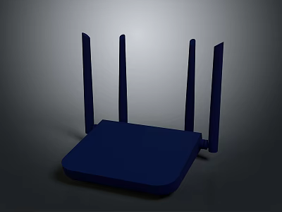 Blue Wireless Home Router With Four External Antennas And Modern Design 3d model