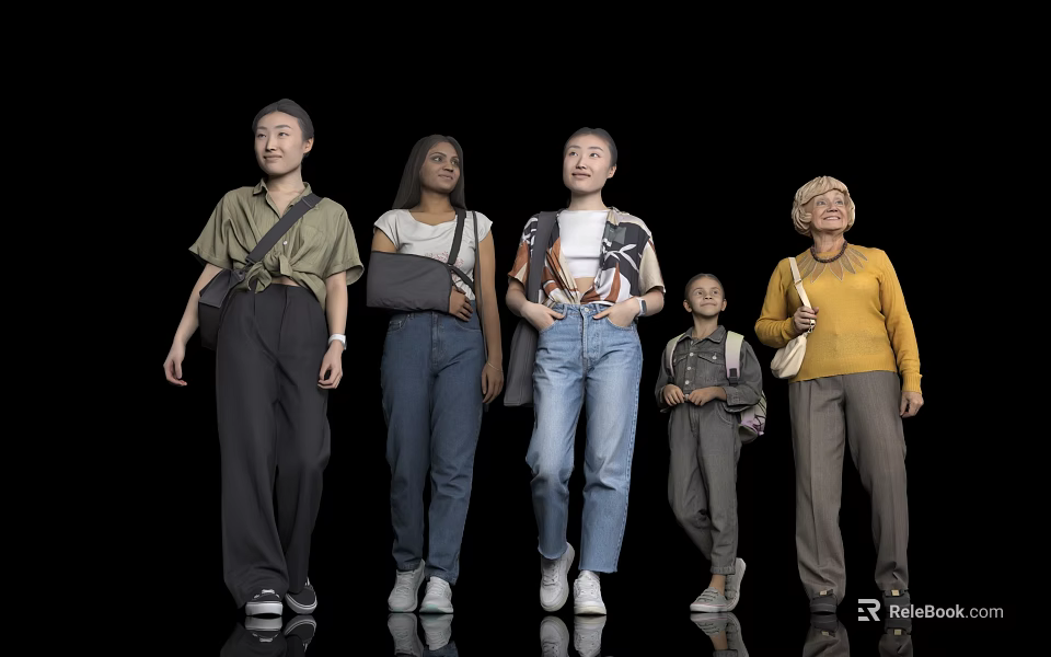 Diverse Group of Women of Different Ages and Ethnicities Standing Against Black Background 3d model 