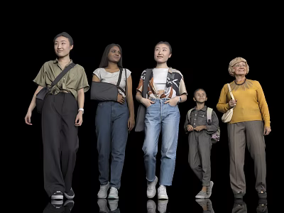 Diverse Group of Women of Different Ages and Ethnicities Standing Against Black Background 3d model