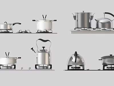 Essential Daily Electrical Appliances For Modern Kitchen With Stainless Steel Pots And Stoves 3d model