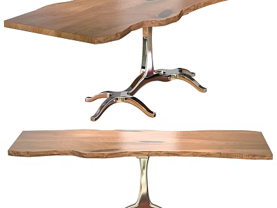 Rustic Wooden Dining Table With Natural Edge And Sturdy Metal Base 3d model