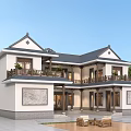 Traditional Chinese Single Family Villa With Curved Roof Stone Carving Murals And Pool