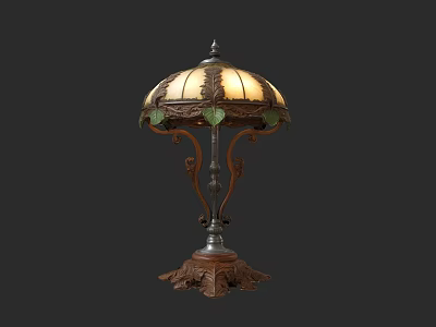 Vintage Table Lamp With Stained Glass Shade And Ornate Metal Base Design 3d model