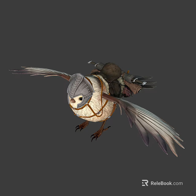 Detailed Feathered Bird With Spread Wings Carrying Gear In Flight 3d model 