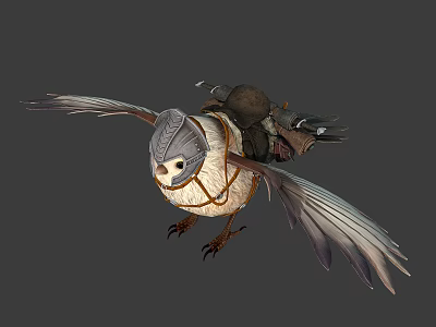 Detailed Feathered Bird With Spread Wings Carrying Gear In Flight 3d model