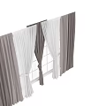 Gray And White Double Layer Tie Top Curtains For Window Decoration 3d model