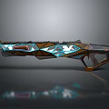 Futuristic Sci Fi Weapon Design With Geometric Patterns Neon Blue Accents And Reflective Surface