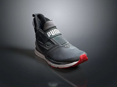 Puma Gray Sports Shoes With Mesh Upper Red Sole And Modern Design For Daily Wear 3d model