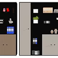 Modern Bookcase With Dark And Light Shelves Books Folders Plants And Cabinet Doors