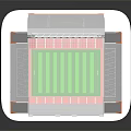 Detailed Football Stadium Model With Green Pitch Red Stands And White Gray Structure