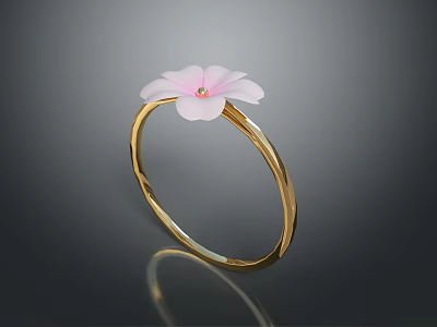 Gold Floral Ring With Pink Flower And Central Pink Detail Fashionable Accessory 3d model