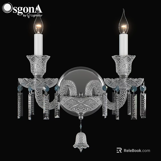 Elegant Crystal Wall Sconce With Candle Shaped Bulbs Ornate Decorations And Hanging Tassels 3d model 