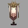Traditional Ancient Decorative Banner With Golden Ornaments Green Gems And Red Pattern