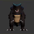 Fierce Game Movie Character Brown Blue Monster With Spiky Back Sharp Teeth Claws