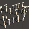 Various Stone Architectural Scene Components With Columns Arches And Classical Styles 3d model