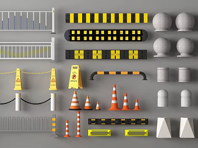 Essential Road Facilities With Guardrails Traffic Cones Barriers Bollards And Warning Strips 3d model