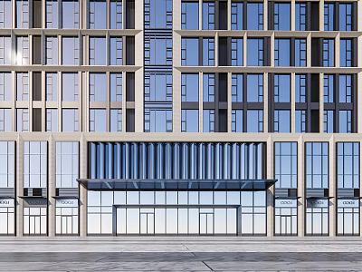 Modern High Rise Building With Glass Curtain Wall And Commercial Entrance 3d model