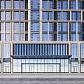 Modern High Rise Building With Glass Curtain Wall And Commercial Entrance