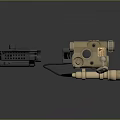 Tactical Gear Components With Black Scope Golden Device And Brown Accessory