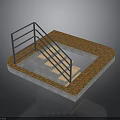Staircase Structure With Metal Railing Concrete Base And Wooden Steps On Gravel Surface