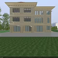 Two Story Detached Villa Featuring Beige Exterior Arched Porch and Green Lawn