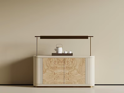 Modern Sideboard With Light Colored Body Wooden Doors And Black Metal Bar 3d model
