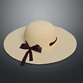 Stylish Beige Wide Brim Straw Hat With Dark Purple Bow Decoration