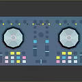 Blue DJ Mixer With Two Turntables Multiple Knobs And Colored Buttons