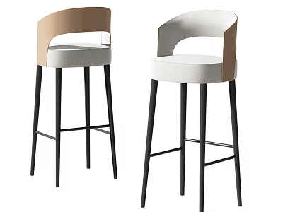 Modern Minimalist Bar Stools With Beige And White Upholstered Seats Backrests And Black Metal Legs 3d model