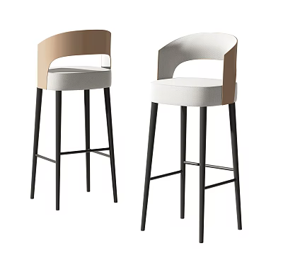 Modern Minimalist Bar Stools With Beige And White Upholstered Seats Backrests And Black Metal Legs 3d model