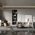 Elegant Modern Living Room Interior With Sofa Bookshelf Coffee Table And Decorative Painting