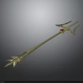 Golden Trident Weapon With Red Gemstone And Pointed End On Reflective Surface 3d model