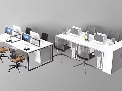 Modern Open Office Desk Workstations With Dual Monitors Ergonomic Chairs And Storage 3d model